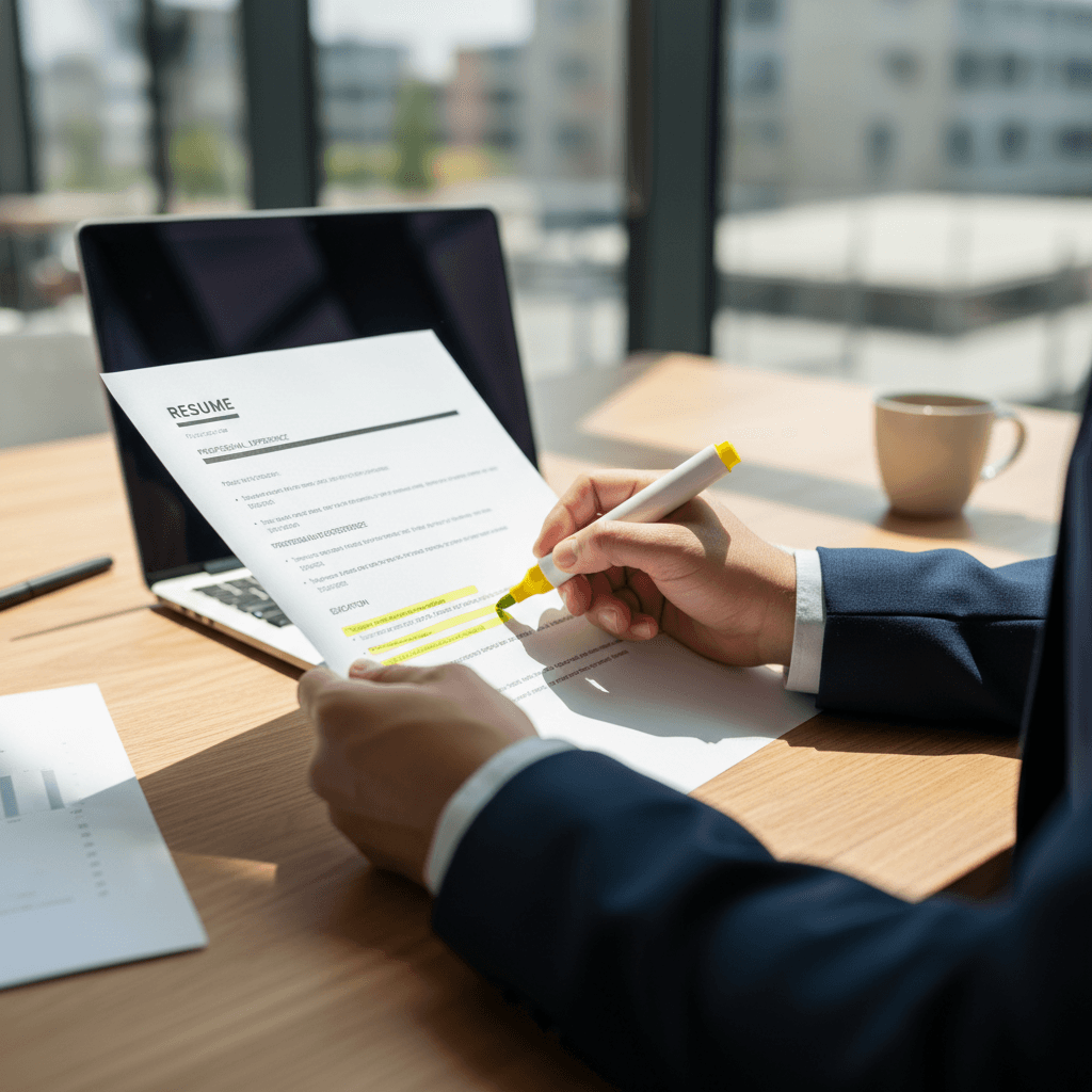 يد تمسك بأوراق تدريب على المقابلات مع تعليقات وملاحظات